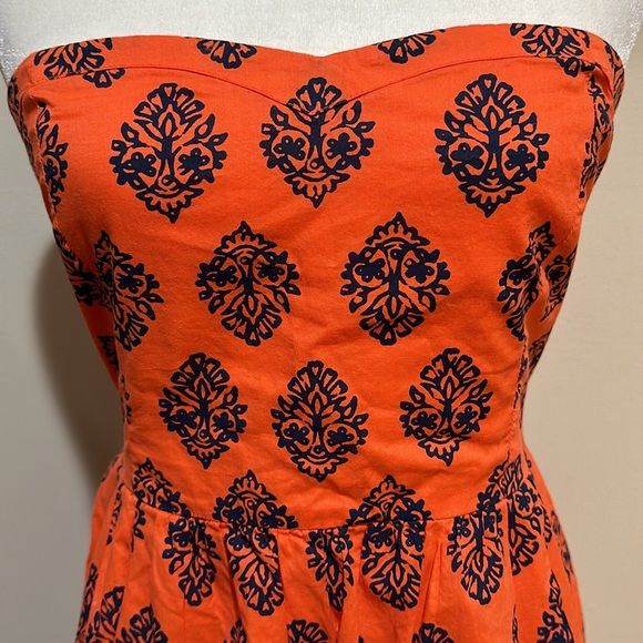Strapless orange and navy blue summer dress - Picture 2 of 7